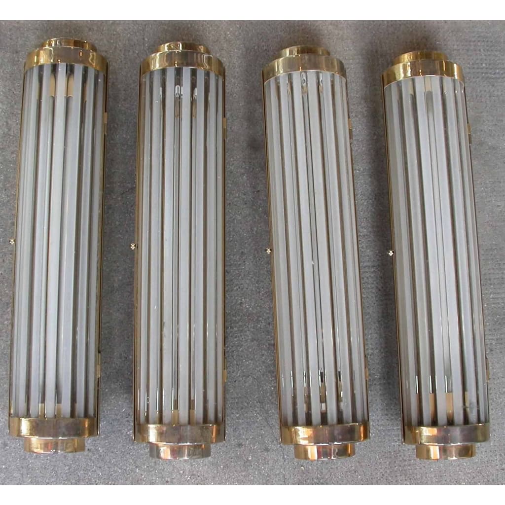 1970′ Série de 8 appliques et + à Tubes de Verre style Genet Michon H 57 cm | Biron 1970′ Série de 8 appliques et + à Tubes de Verre style Genet Michon H 57 cm