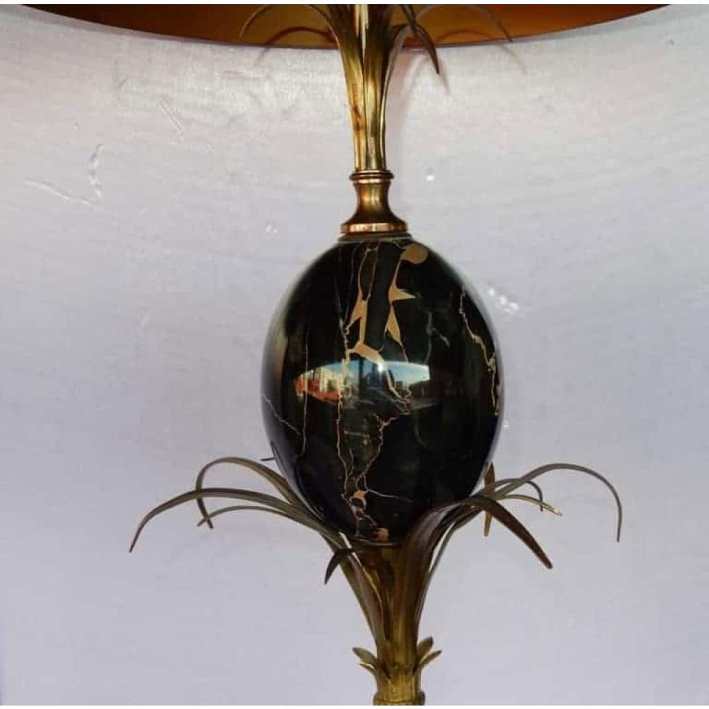 1950/70 Paire de Lampes en Bronze et Œuf en Marbre Portor Signée Charles | Biron 1950/70 Paire de Lampes en Bronze et Œuf en Marbre Portor Signée Charles