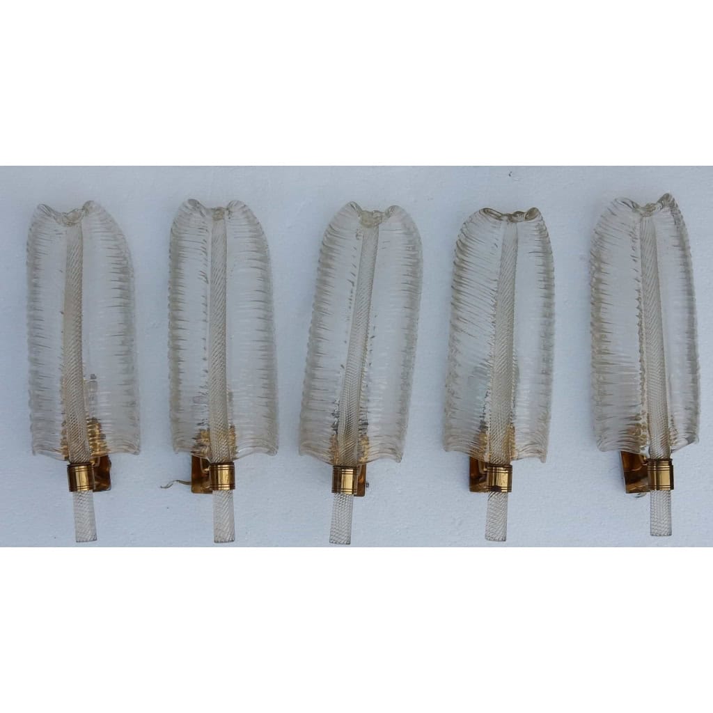 1950/70 5 Appliques Style BAROVIER & TOSO en Cristal de Murano 40 x 14 cm | Biron |||||||||