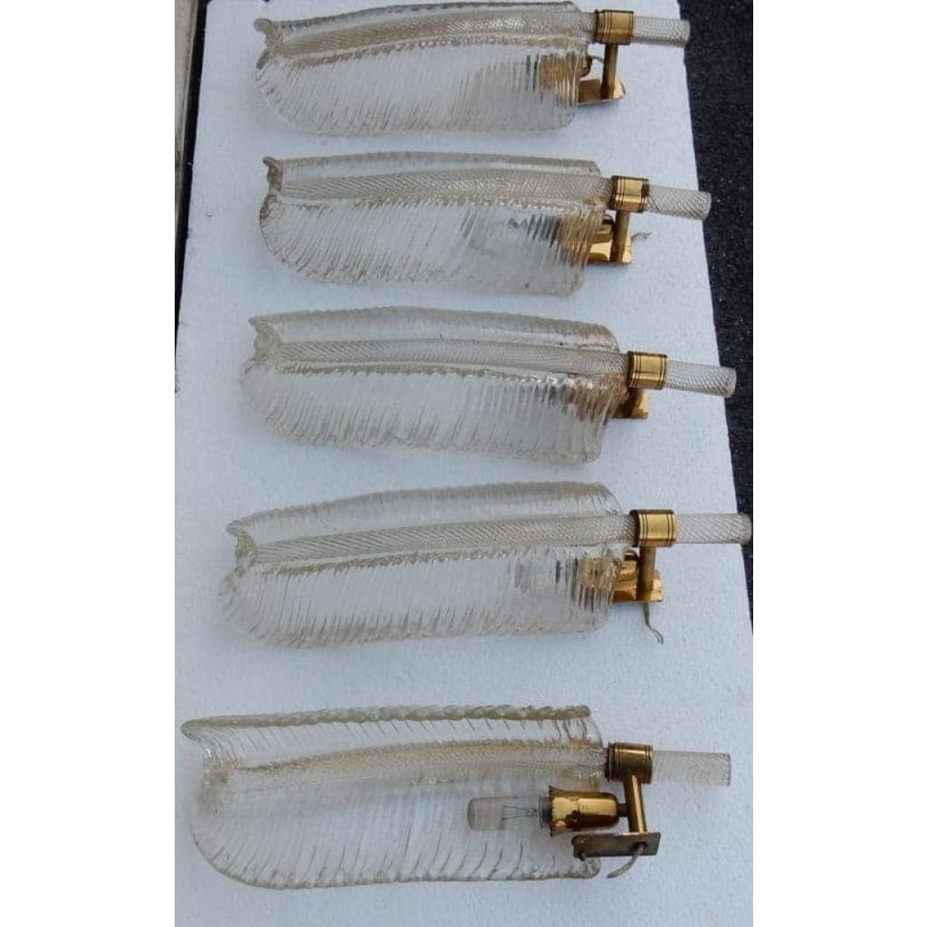 1950/70 5 Appliques Style BAROVIER & TOSO en Cristal de Murano 40 x 14 cm | Biron 1950/70 5 Appliques Style BAROVIER & TOSO en Cristal de Murano 40 x 14 cm