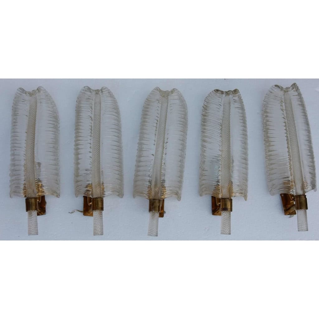 1950/70 5 Appliques Style BAROVIER & TOSO en Cristal de Murano 40 x 14 cm | Biron 1950/70 5 Appliques Style BAROVIER & TOSO en Cristal de Murano 40 x 14 cm