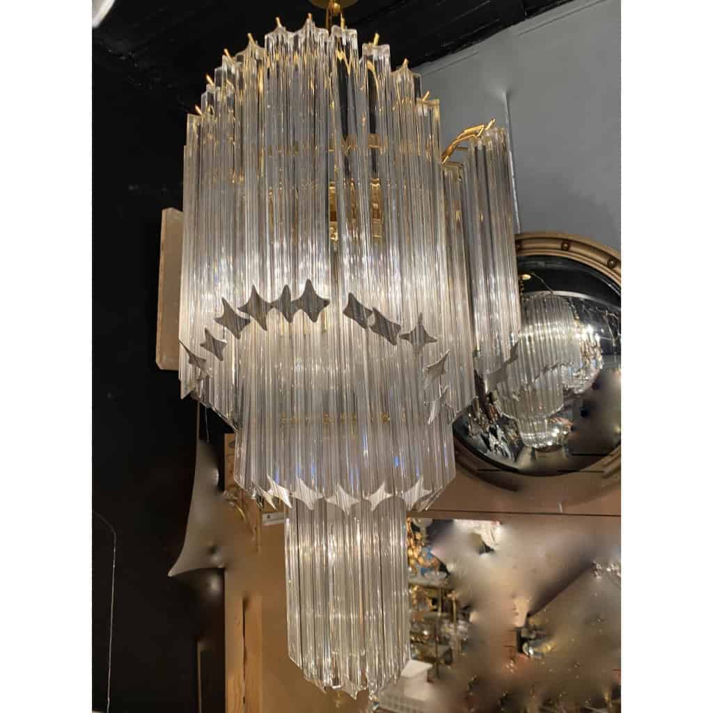 1970′ Lustre Venini 65 Cristaux Murano Triple Évolution | Biron 1970′ Lustre Venini 65 Cristaux Murano Triple Évolution