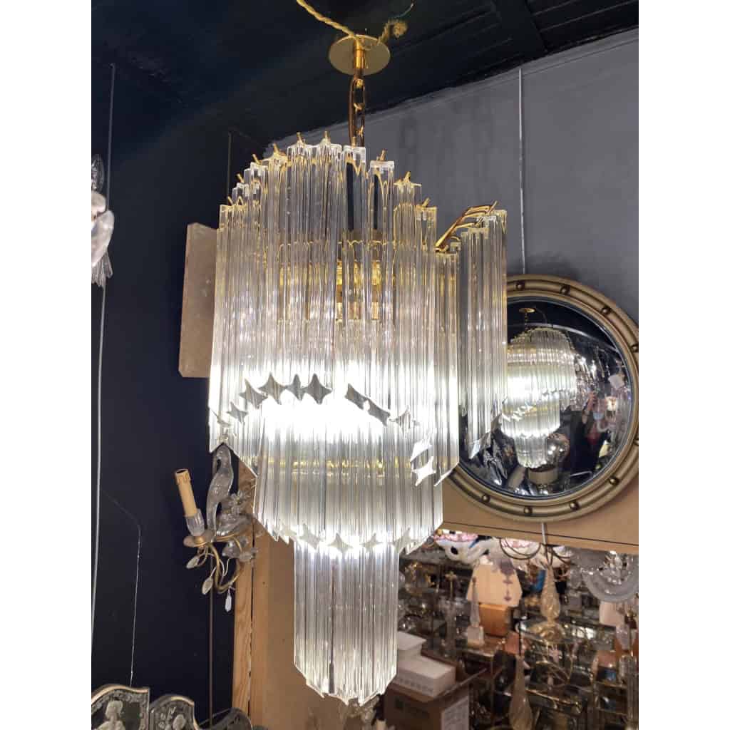 1970′ Lustre Venini 65 Cristaux Murano Triple Évolution | Biron 1970′ Lustre Venini 65 Cristaux Murano Triple Évolution