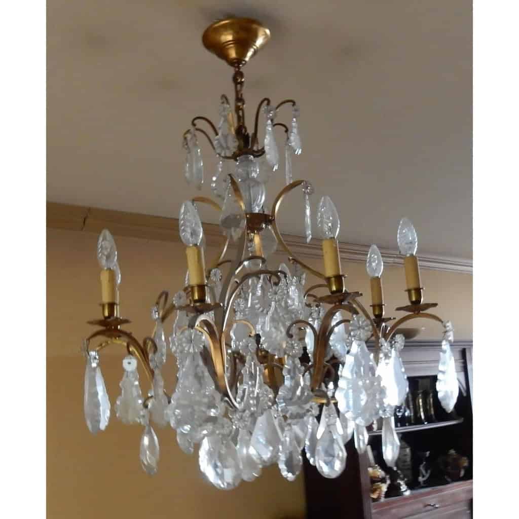 1950′ Lustre Cage Style Louis XV A 8 Lumières Et Cristal Baccarat | Biron |||||||||
