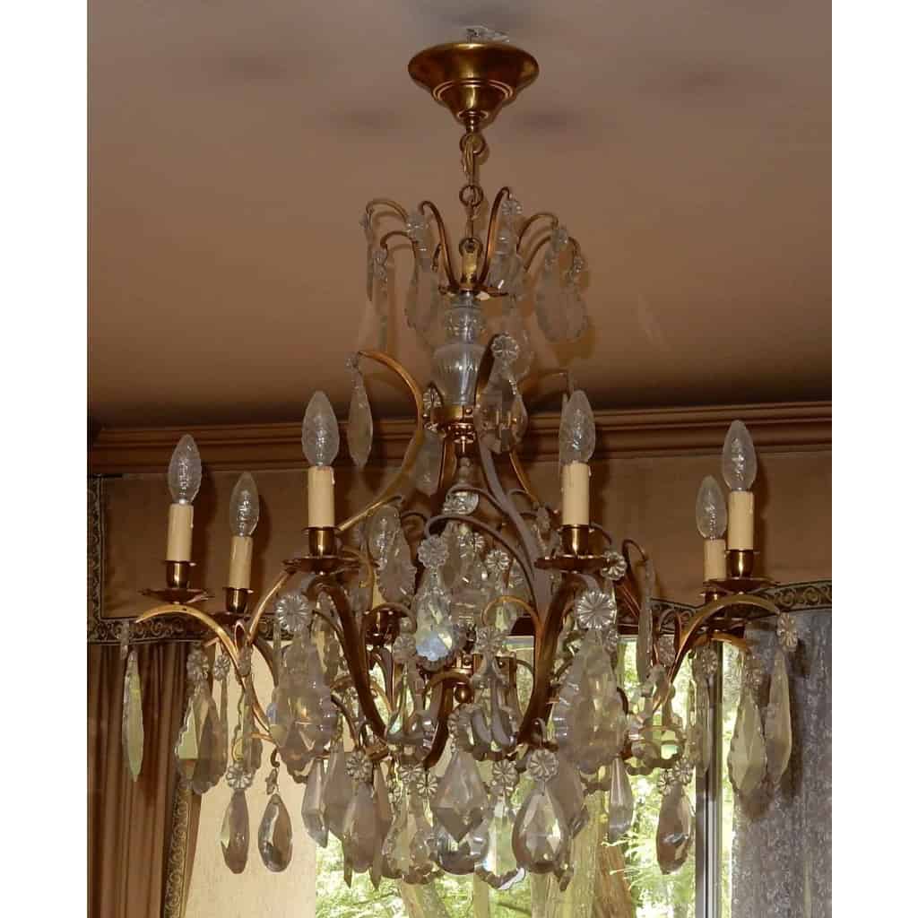 1950′ Lustre Cage Style Louis XV A 8 Lumières Et Cristal Baccarat | Biron 1950′ Lustre Cage Style Louis XV A 8 Lumières Et Cristal Baccarat