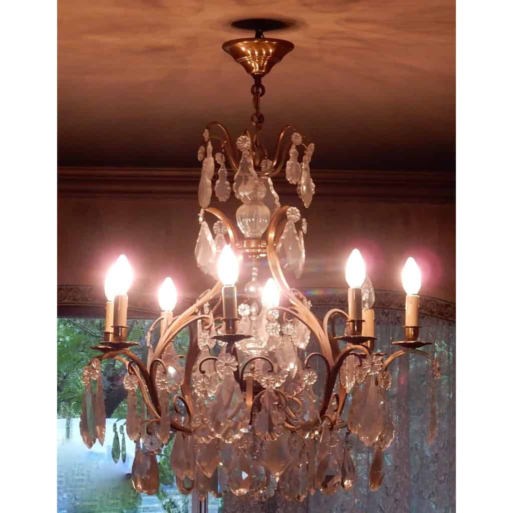 1950′ Lustre Cage Style Louis XV A 8 Lumières Et Cristal Baccarat | Biron 1950′ Lustre Cage Style Louis XV A 8 Lumières Et Cristal Baccarat
