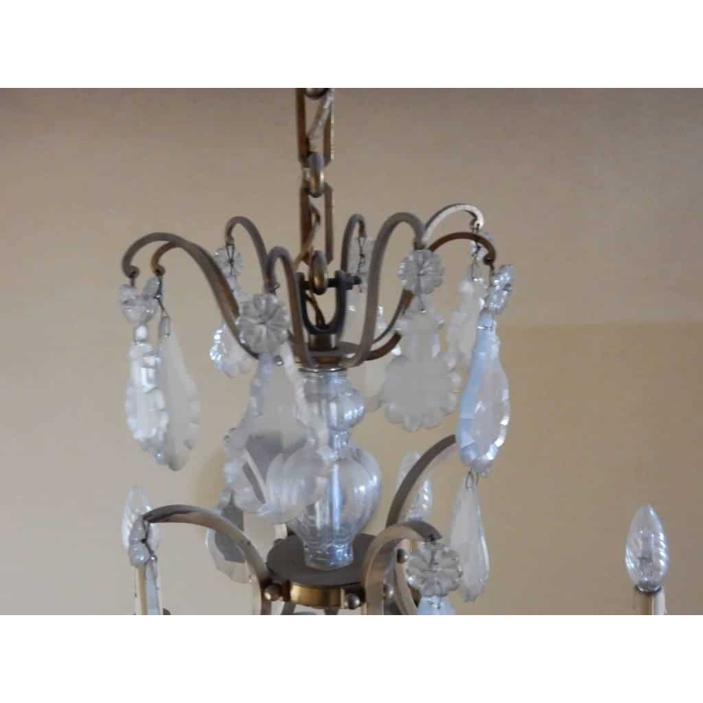 1950′ Lustre Cage Style Louis XV A 8 Lumières Et Cristal Baccarat | Biron 1950′ Lustre Cage Style Louis XV A 8 Lumières Et Cristal Baccarat
