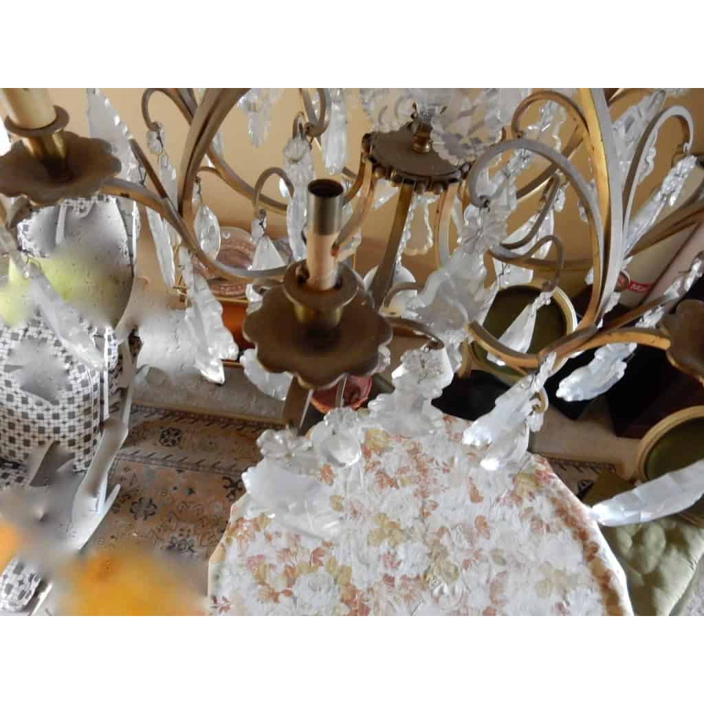 1950′ Lustre Cage Style Louis XV A 8 Lumières Et Cristal Baccarat | Biron 1950′ Lustre Cage Style Louis XV A 8 Lumières Et Cristal Baccarat