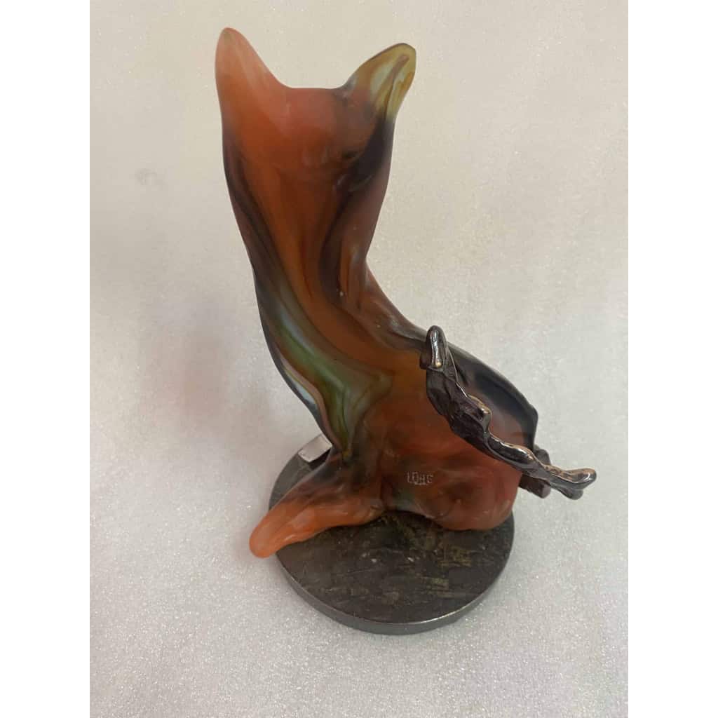 1970/80 Chat En Bronze Et Pâte De Verre, Sculpture Signée LOHE 3