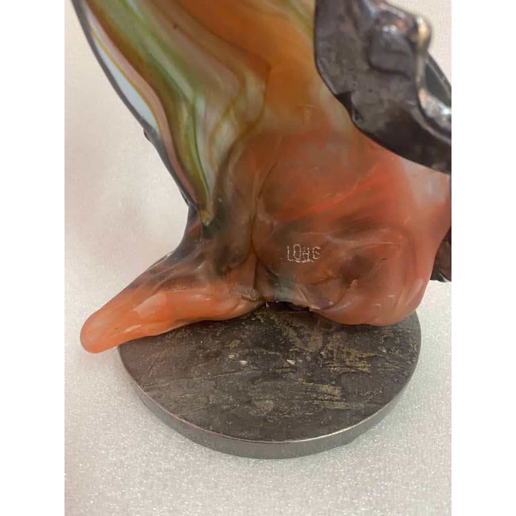 1970/80 Chat En Bronze Et Pâte De Verre, Sculpture Signée LOHE 4