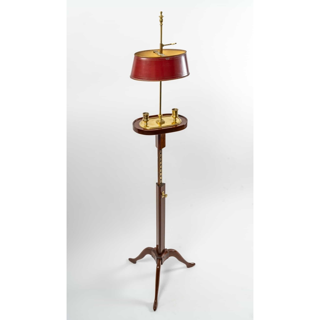 Petit guéridon éclairant réglable en hauteur par crémaillère, acajou massif et bronze XIXème siècle | Biron Petit guéridon éclairant réglable en hauteur par crémaillère, acajou massif et bronze XIXème siècle