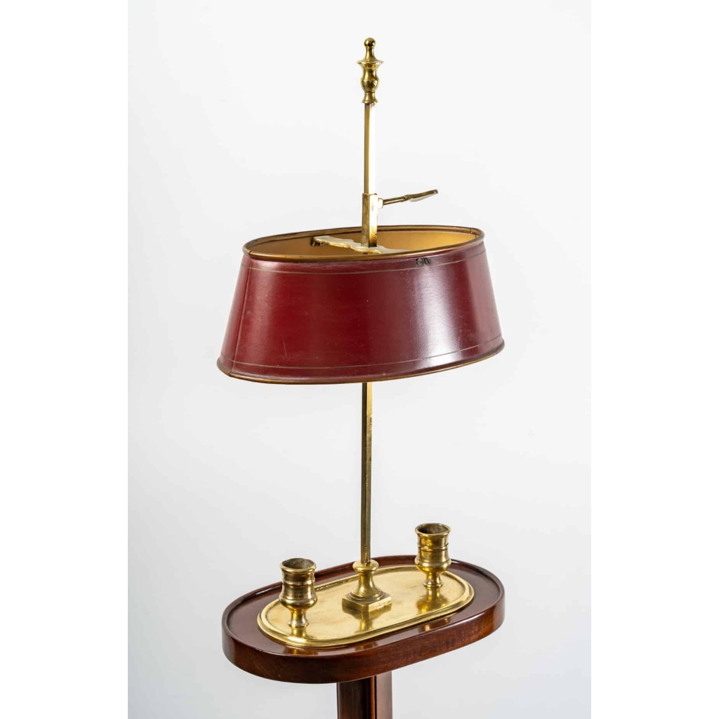 Petit guéridon éclairant réglable en hauteur par crémaillère, acajou massif et bronze XIXème siècle | Biron Petit guéridon éclairant réglable en hauteur par crémaillère, acajou massif et bronze XIXème siècle