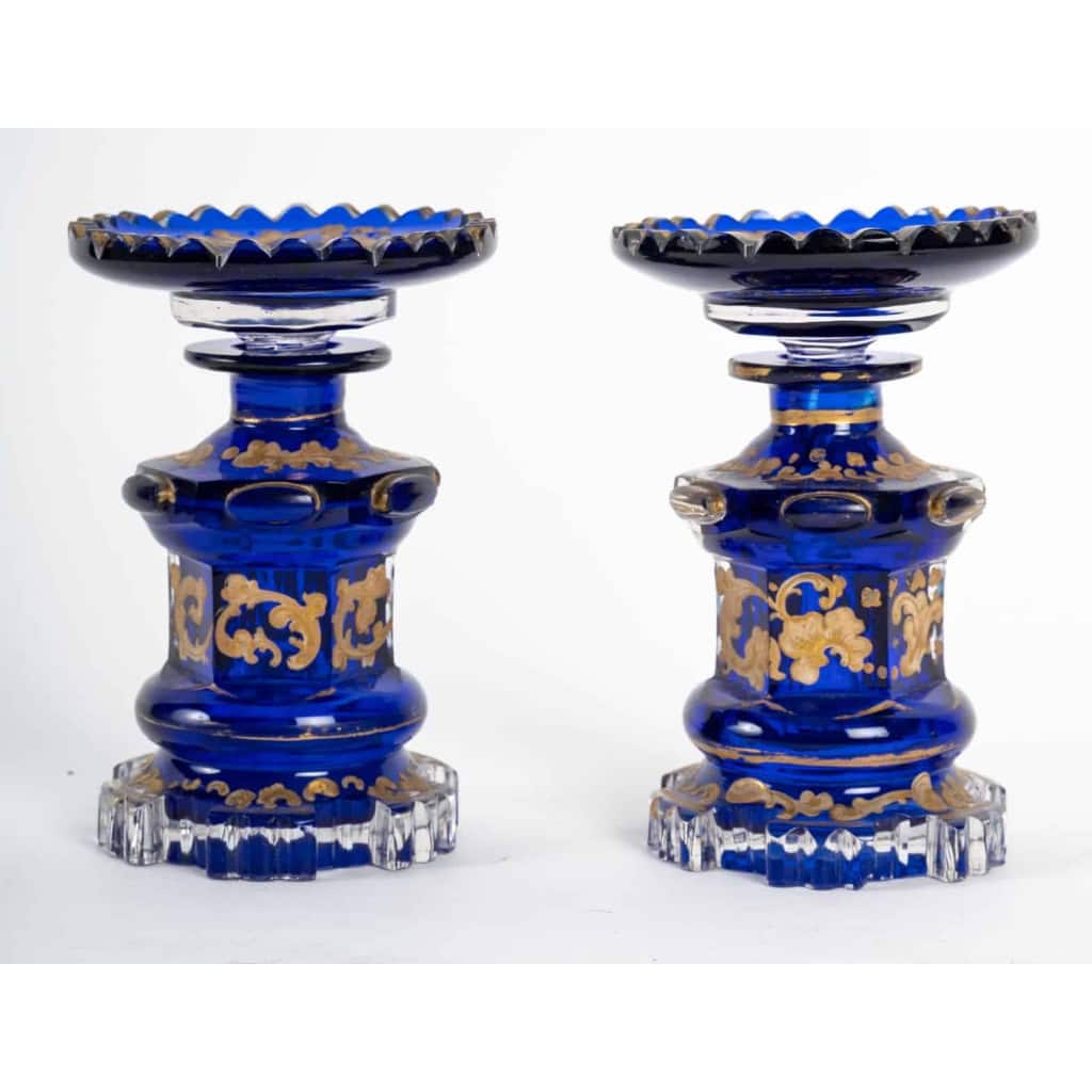 Paire de flacons et coupe en cristal de Bohème, XIXème siècle | Biron Paire de flacons et coupe en cristal de Bohème, XIXème siècle