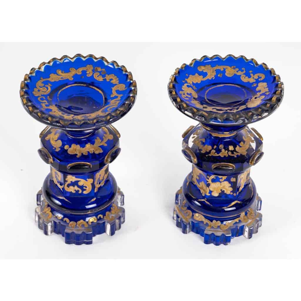 Paire de flacons et coupe en cristal de Bohème, XIXème siècle | Biron Paire de flacons et coupe en cristal de Bohème, XIXème siècle