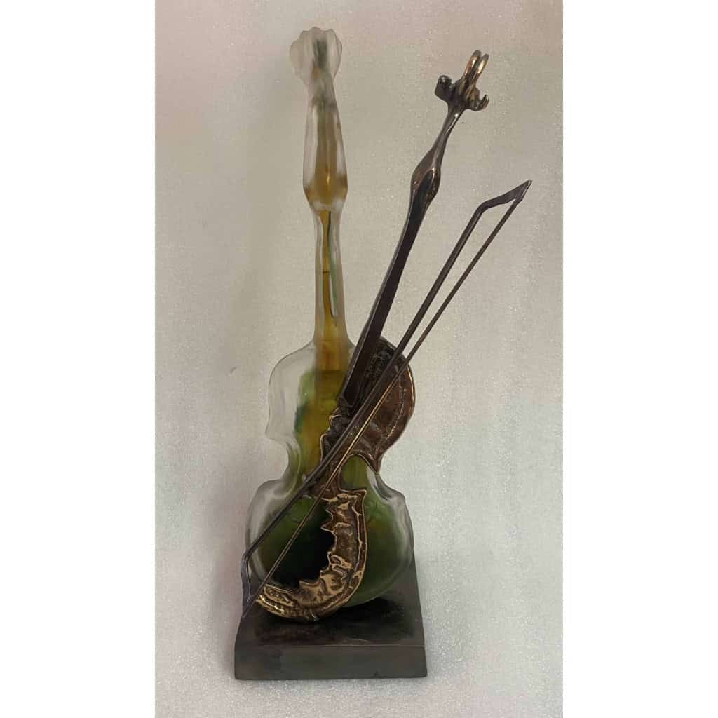 1970/80 Violon En Bronze Et Pâte De Verre, Sculpture Signée LOHE | Biron |||||||