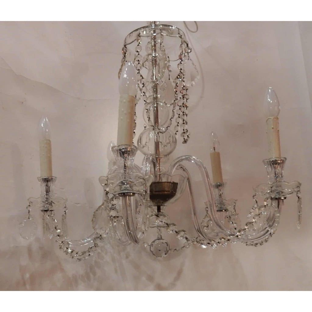 1950′ Lustre en Cristal de Bohême 5 Bras | Biron 1950′ Lustre en Cristal de Bohême 5 Bras