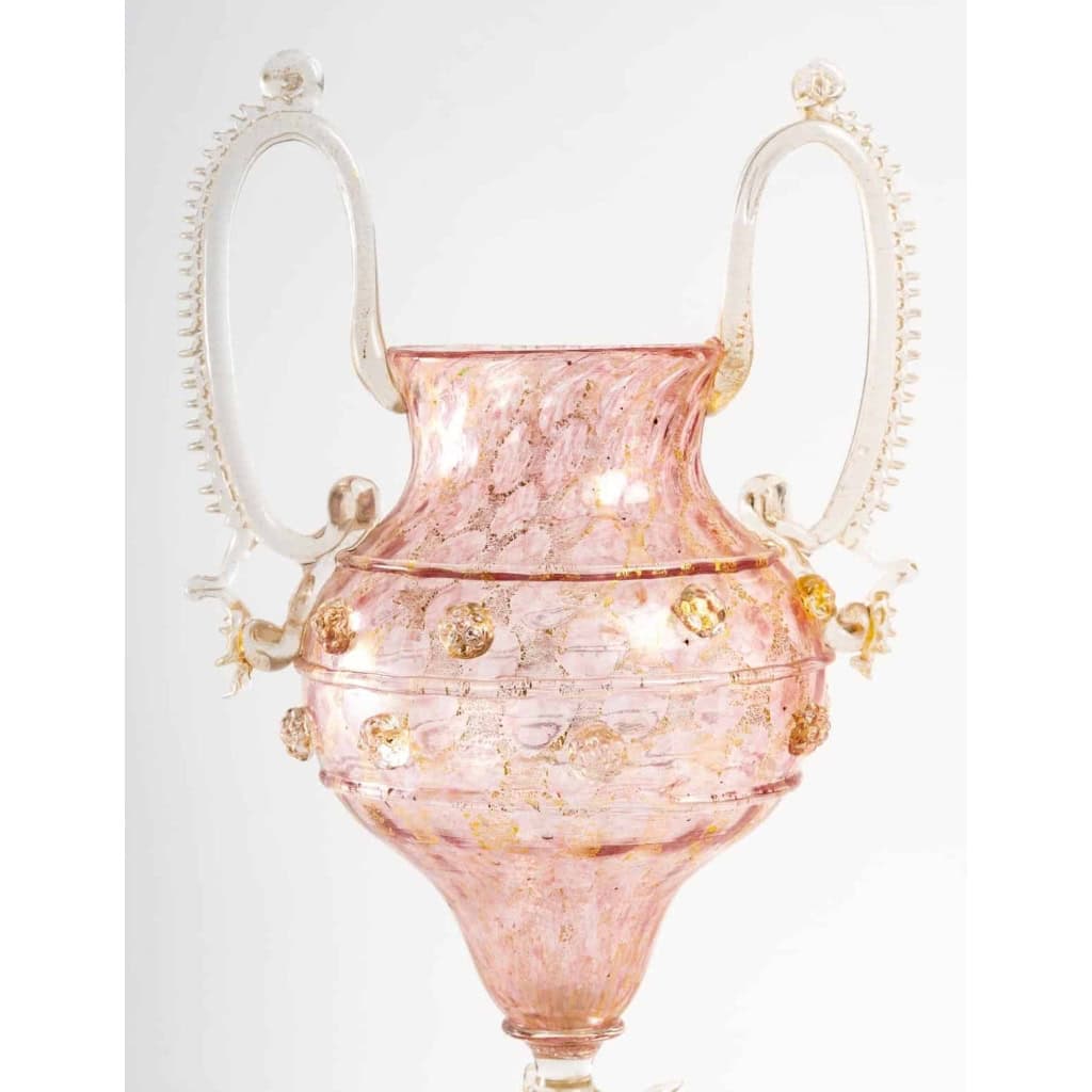 Très grand verre vénitien rose Salviati ou Frateli Toso, 1880