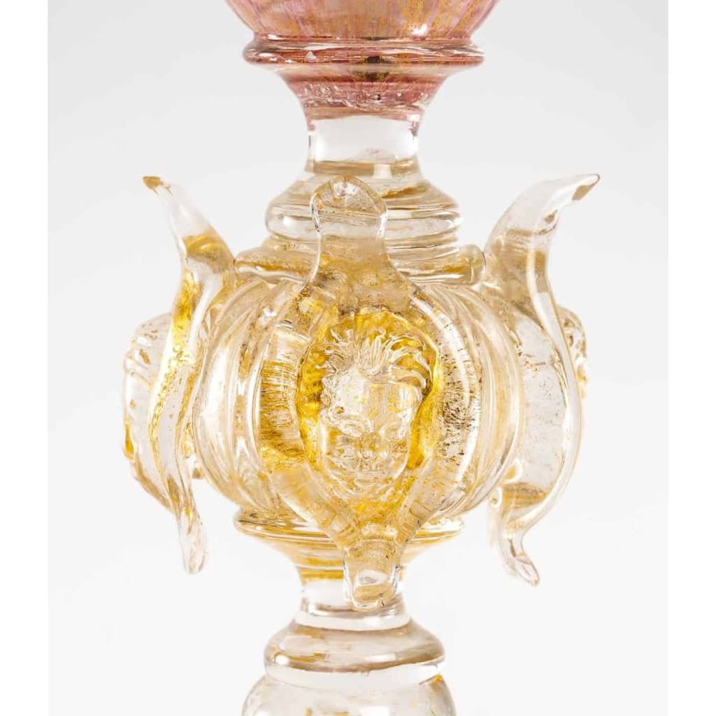 Très grand verre vénitien rose Salviati ou Frateli Toso, 1880