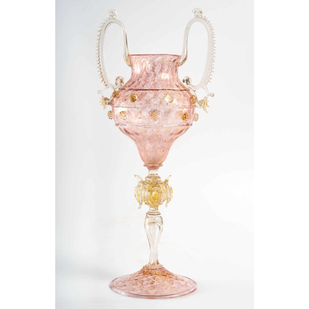 Très grand verre vénitien rose Salviati ou Frateli Toso, 1880