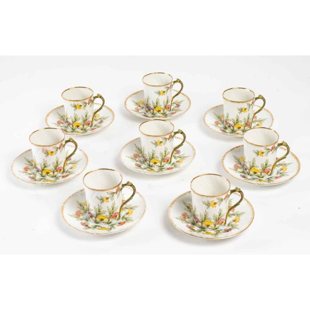 8 tasses art nouveau, Bac et Perigault (1875-1897) | Biron ||||||||||