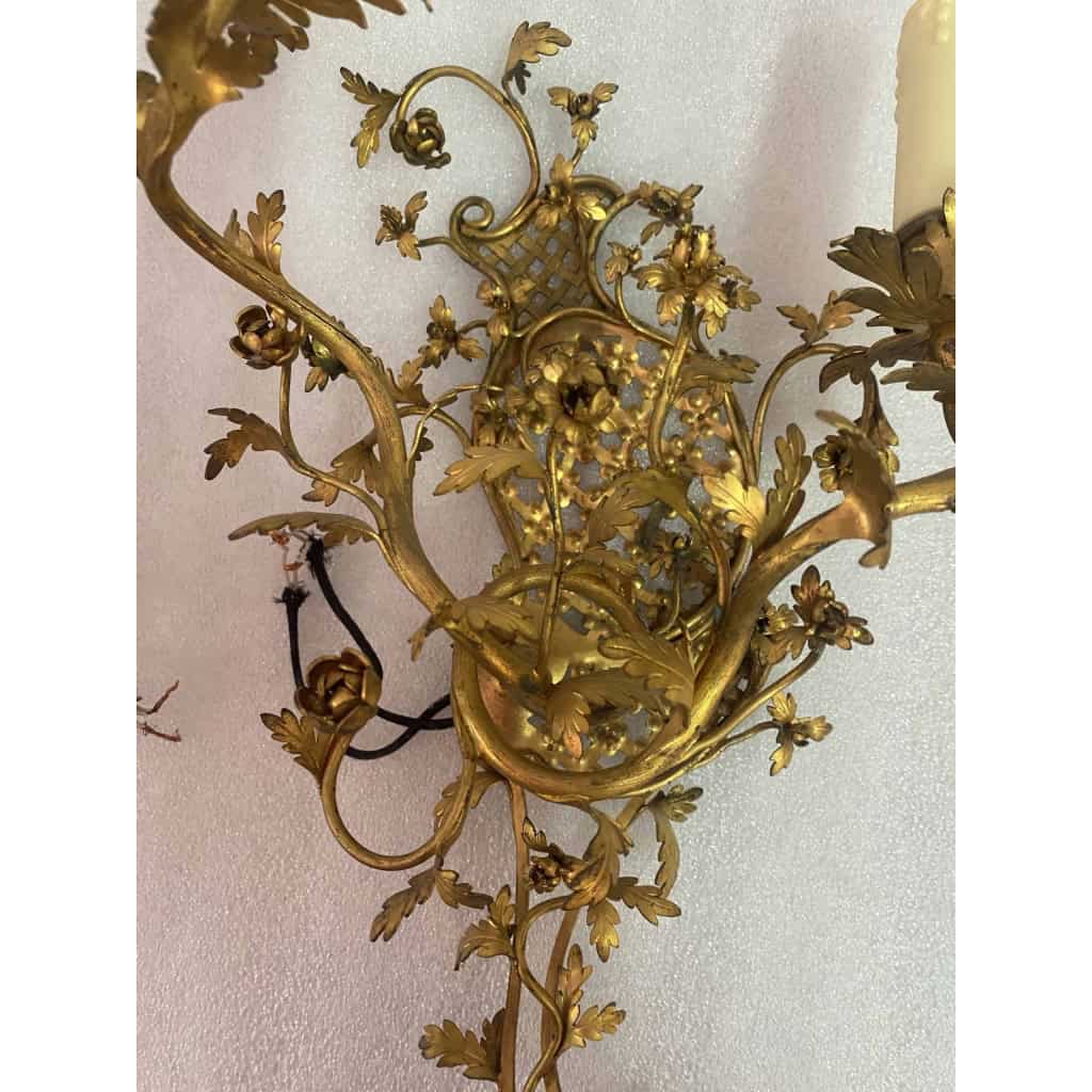 1950 Paire d’Appliques Faisant Pendant En Bronze Doré De Style LXV | Biron 1950 Paire d’Appliques Faisant Pendant En Bronze Doré De Style LXV