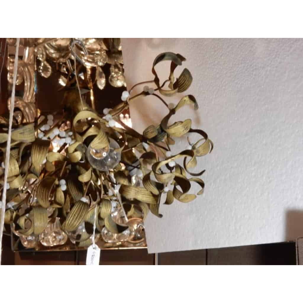 1900′ Lustre Boule de Gui en Bronze Art Nouveau à 5 Lampes Diamètre 45 cm | Biron 1900′ Lustre Boule de Gui en Bronze Art Nouveau à 5 Lampes Diamètre 45 cm