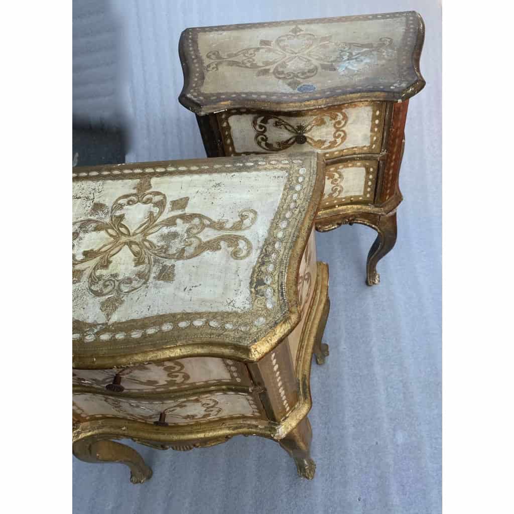 1950/70 Paire De Chevets Italiens Bois Doré 48 X 30 X H 60 cm | Biron 1950/70 Paire De Chevets Italiens Bois Doré 48 X 30 X H 60 cm