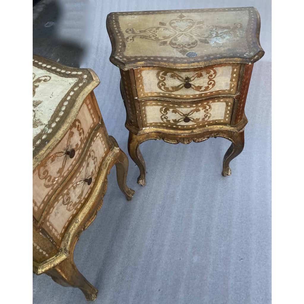 1950/70 Paire De Chevets Italiens Bois Doré 48 X 30 X H 60 cm | Biron 1950/70 Paire De Chevets Italiens Bois Doré 48 X 30 X H 60 cm