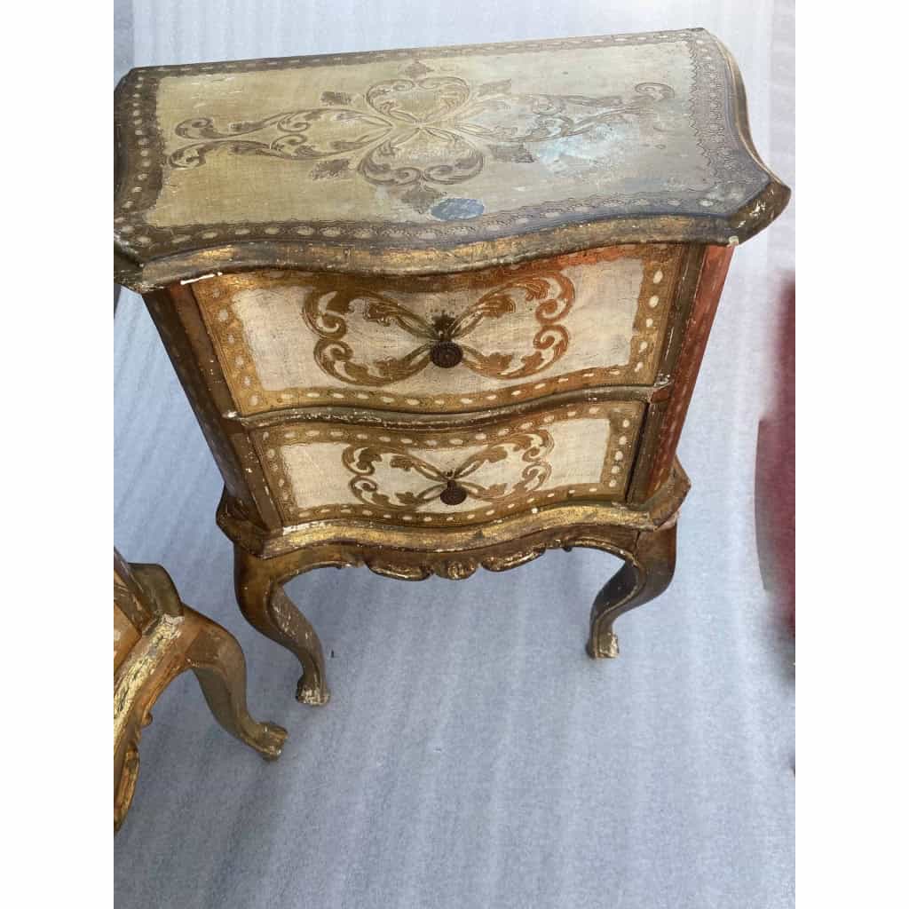 1950/70 Paire De Chevets Italiens Bois Doré 48 X 30 X H 60 cm | Biron 1950/70 Paire De Chevets Italiens Bois Doré 48 X 30 X H 60 cm