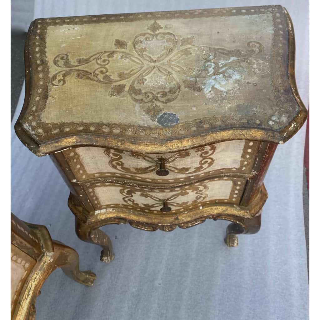 1950/70 Paire De Chevets Italiens Bois Doré 48 X 30 X H 60 cm | Biron 1950/70 Paire De Chevets Italiens Bois Doré 48 X 30 X H 60 cm