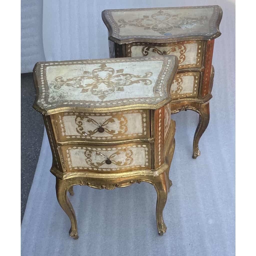 1950/70 Paire De Chevets Italiens Bois Doré 48 X 30 X H 60 cm | Biron 1950/70 Paire De Chevets Italiens Bois Doré 48 X 30 X H 60 cm