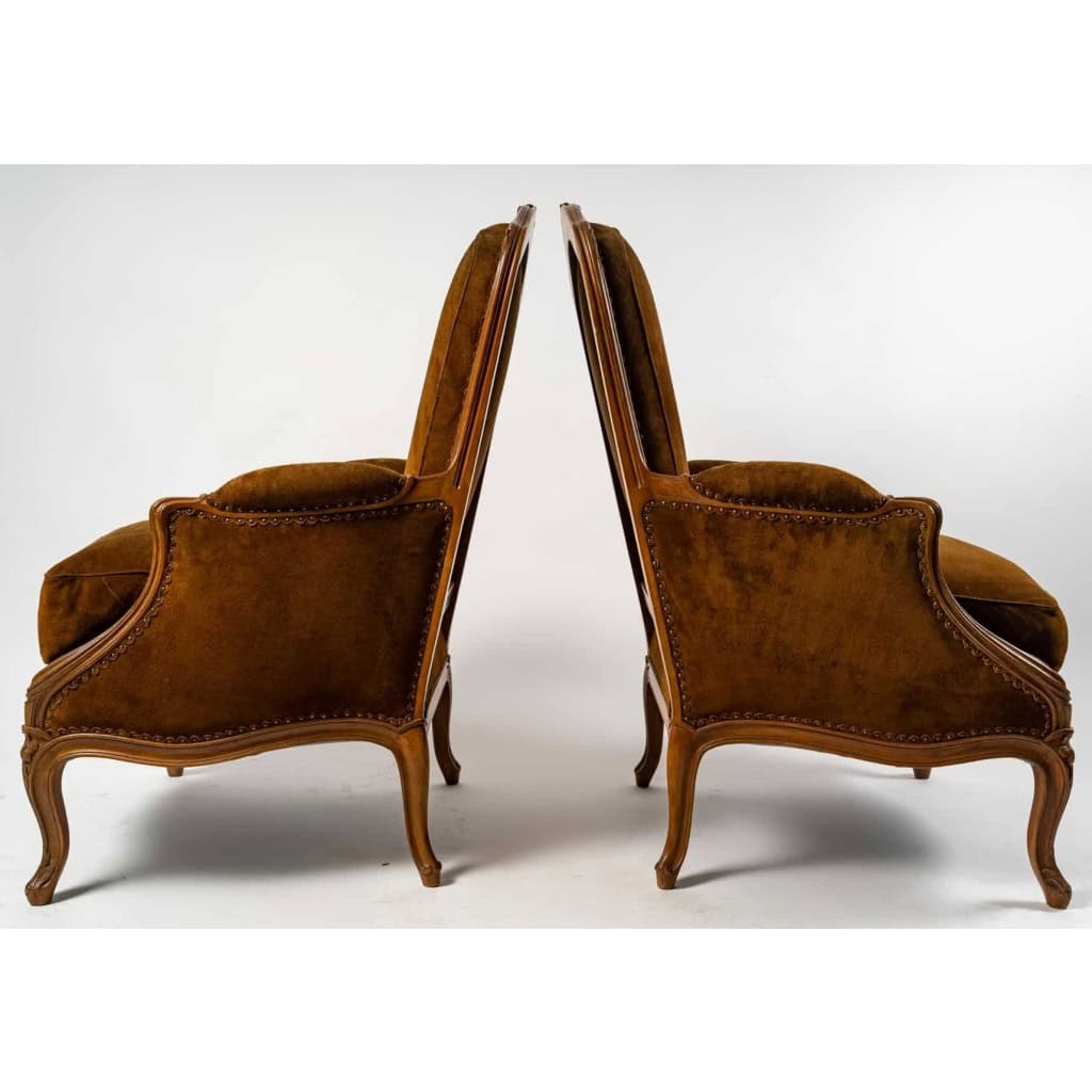 Paire de bergères en hêtre, Style Louis XV, XIXème siècle | Biron Paire de bergères en hêtre, Style Louis XV, XIXème siècle