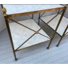 1950/70′ Paire De Bouts De Canapés en Laiton à 2 Niveaux Maison Baguès Plateaux Marbre Blanc Veiné 42 X 50 X H 54 cm