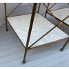 1950/70′ Paire De Bouts De Canapés en Laiton à 2 Niveaux Maison Baguès Plateaux Marbre Blanc Veiné 42 X 50 X H 54 cm
