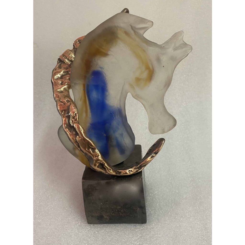 1970/80 Hippocampe En Bronze Et Pâte De Verre, Sculpture Signée LOHE | Biron ||||||||