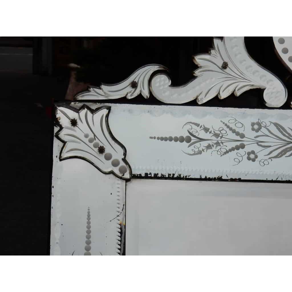 1900′ Miroir Vénitien A Décor Floral et Fronton 172 x 89 cm 3