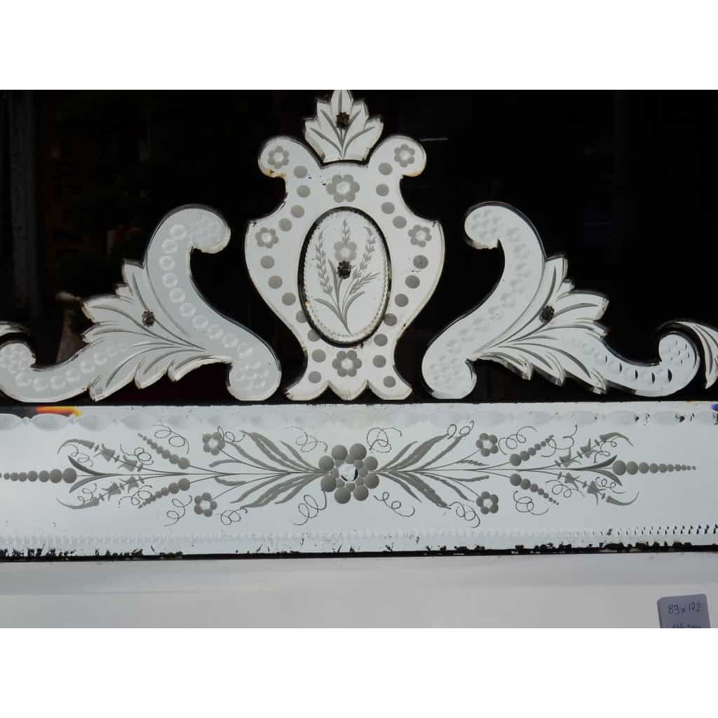 1900′ Miroir Vénitien A Décor Floral et Fronton 172 x 89 cm 4