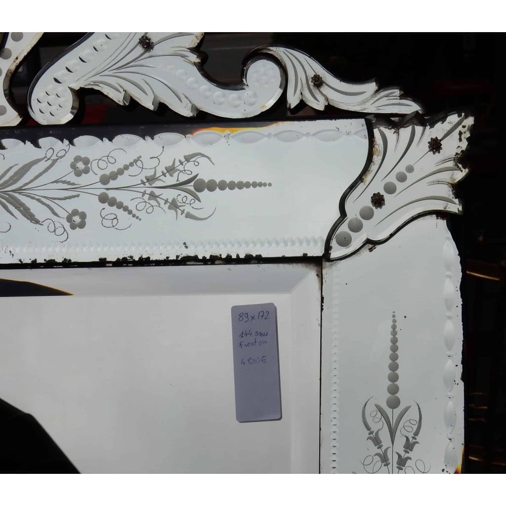 1900′ Miroir Vénitien A Décor Floral et Fronton 172 x 89 cm 5