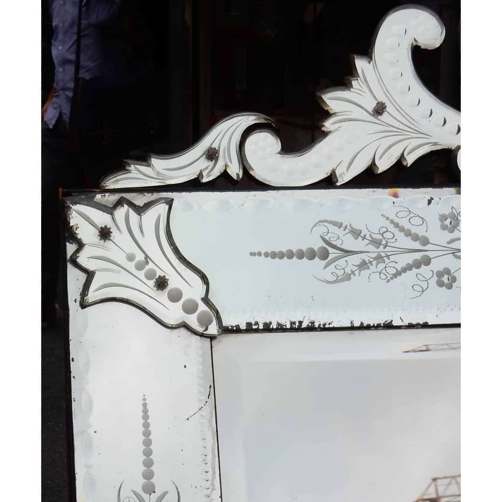1900′ Miroir Vénitien A Décor Floral et Fronton 172 x 89 cm 10