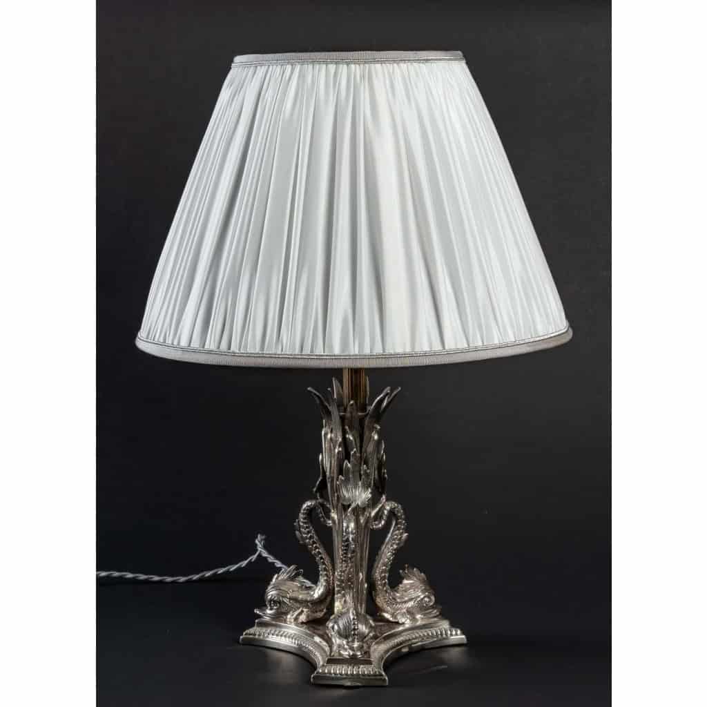Lampe à 3 dauphins en bronze argenté | Biron ||||||||