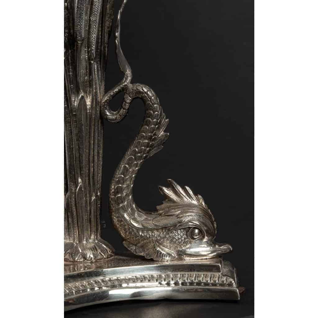 Lampe à 3 dauphins en bronze argenté | Biron Lampe à 3 dauphins en bronze argenté
