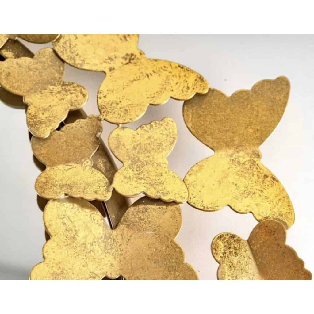 1960 Miroir aux papillons en métal doré de la Maison FlorArt | Biron 1960 Miroir aux papillons en métal doré de la Maison FlorArt