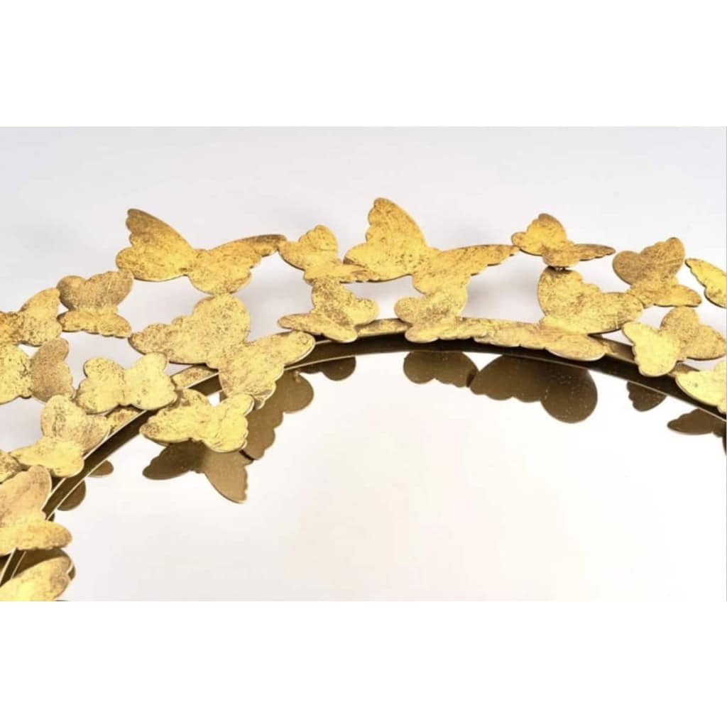 1960 Miroir aux papillons en métal doré de la Maison FlorArt | Biron 1960 Miroir aux papillons en métal doré de la Maison FlorArt