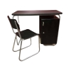 Bureau style BAUHAUS en bois peint et pieds tubulaires en métal plateau gainé de similicuir noir | Biron |||||||