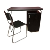 Bureau style BAUHAUS en bois peint et pieds tubulaires en métal plateau gainé de similicuir noir | Biron Bureau style BAUHAUS en bois peint et pieds tubulaires en métal plateau gainé de similicuir noir