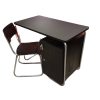Bureau style BAUHAUS en bois peint et pieds tubulaires en métal plateau gainé de similicuir noir | Biron Bureau style BAUHAUS en bois peint et pieds tubulaires en métal plateau gainé de similicuir noir