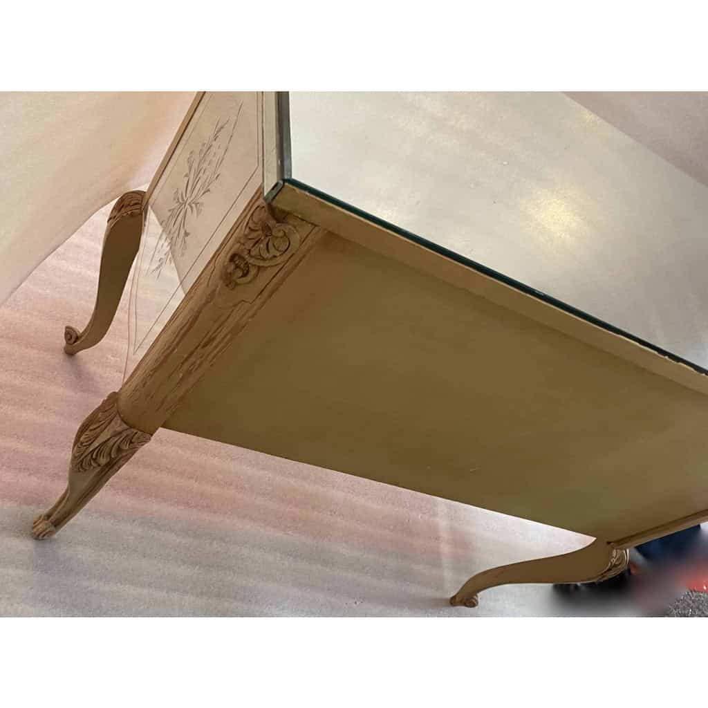 1950/70 Commode Style LXV Gainée De Miroirs Gravés A 2 Tiroirs