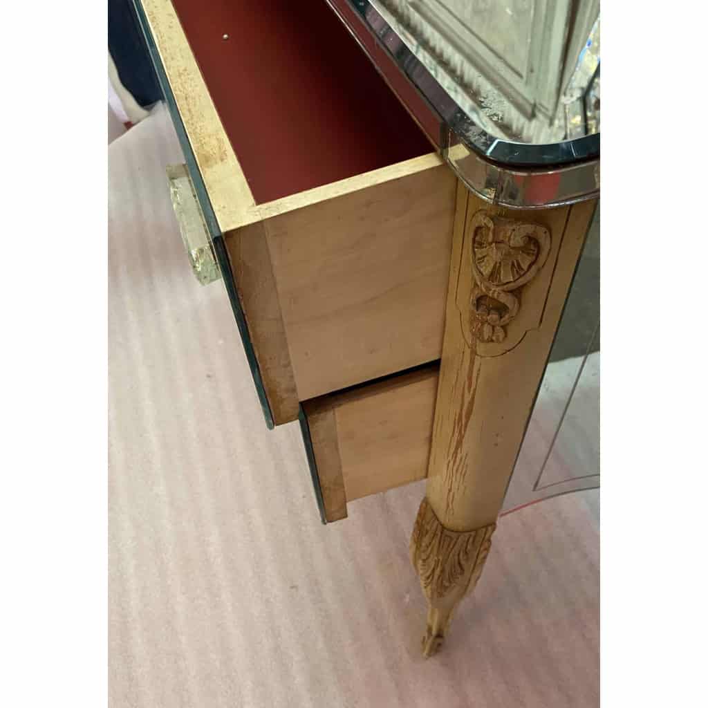 1950/70 Commode Style LXV Gainée De Miroirs Gravés A 2 Tiroirs