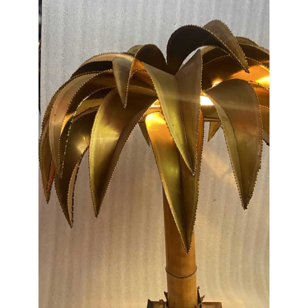 1970′ Lampadaire Palmier, En Laiton Et Bambou Maison Jansen 1 Tête Style Brutaliste H 92 cm | Biron 1970′ Lampadaire Palmier, En Laiton Et Bambou Maison Jansen 1 Tête Style Brutaliste H 92 cm