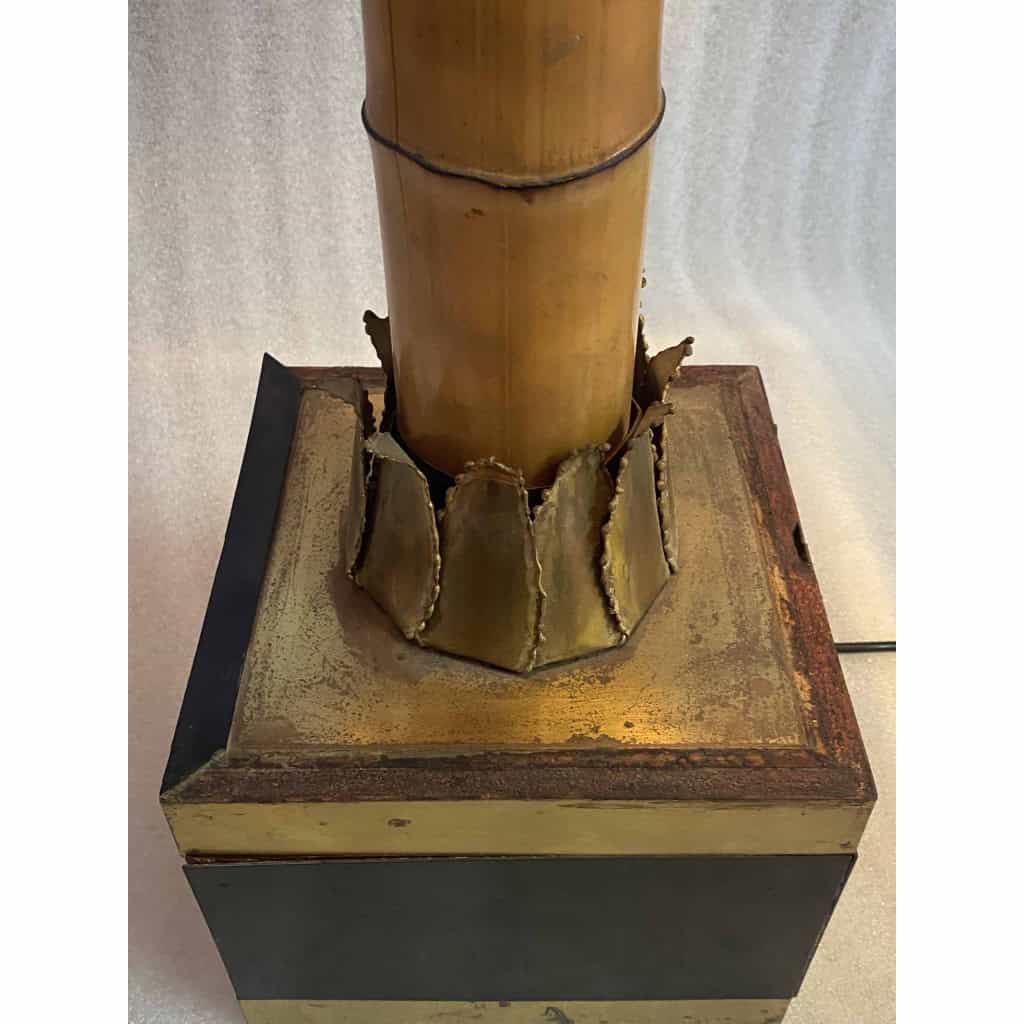1970′ Lampadaire Palmier, En Laiton Et Bambou Maison Jansen 1 Tête Style Brutaliste H 92 cm | Biron 1970′ Lampadaire Palmier, En Laiton Et Bambou Maison Jansen 1 Tête Style Brutaliste H 92 cm